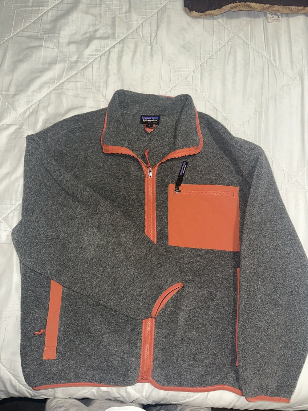 Patagonia Women’s Gray Fleece Zip Pullover with Orange Accents